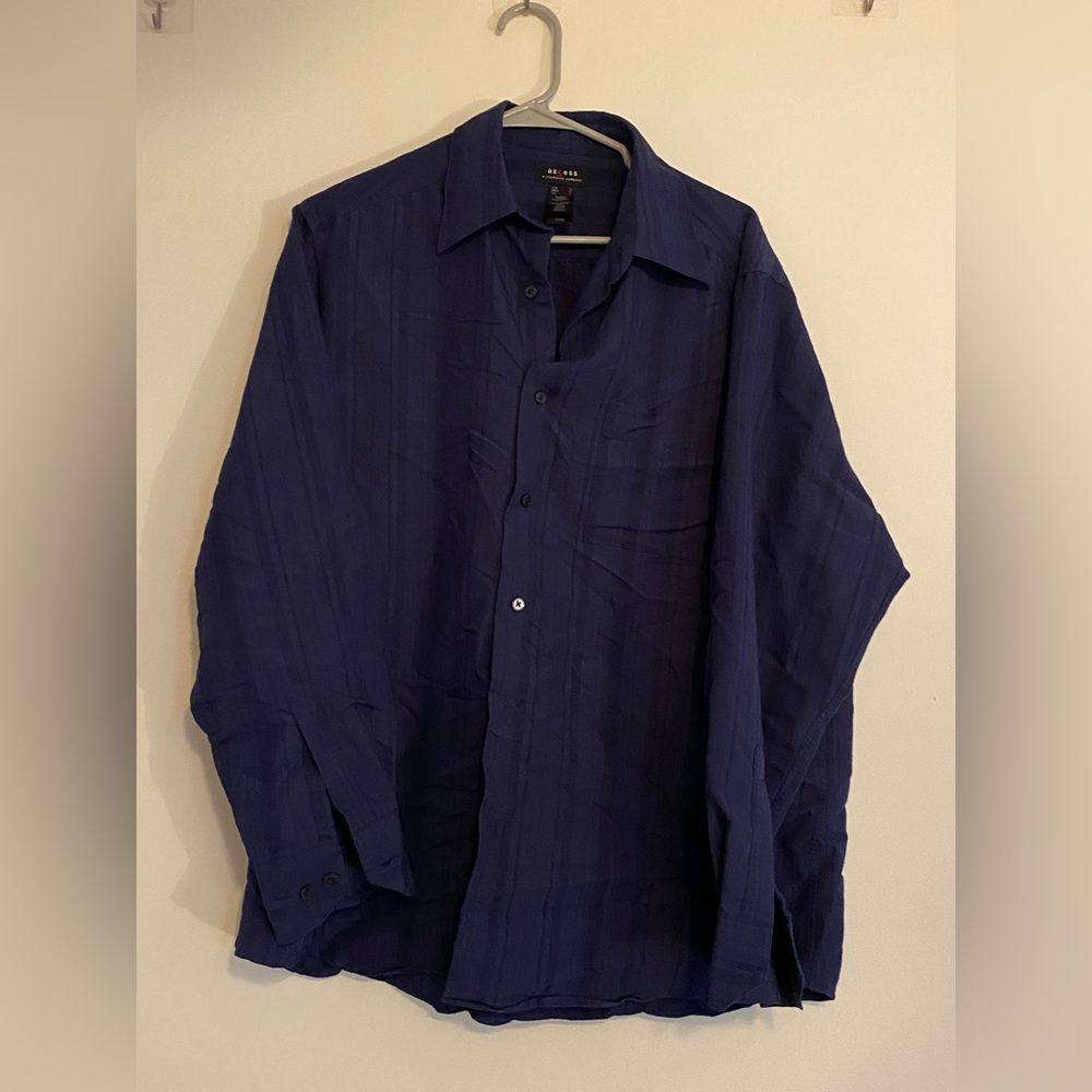 Men navy blue button down shirt